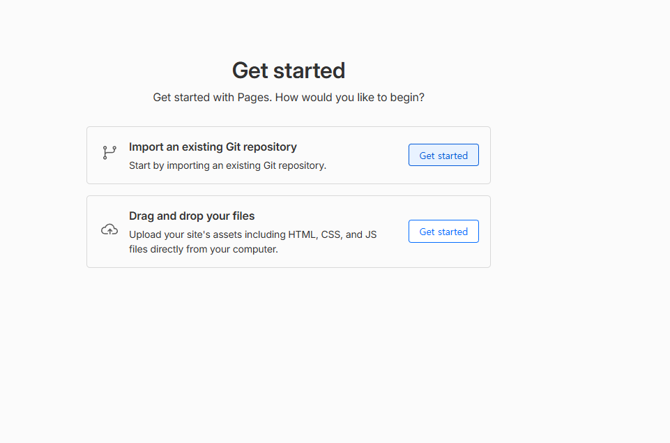 Get started 화면에서 기존 Git 저장소 가져오기 선택